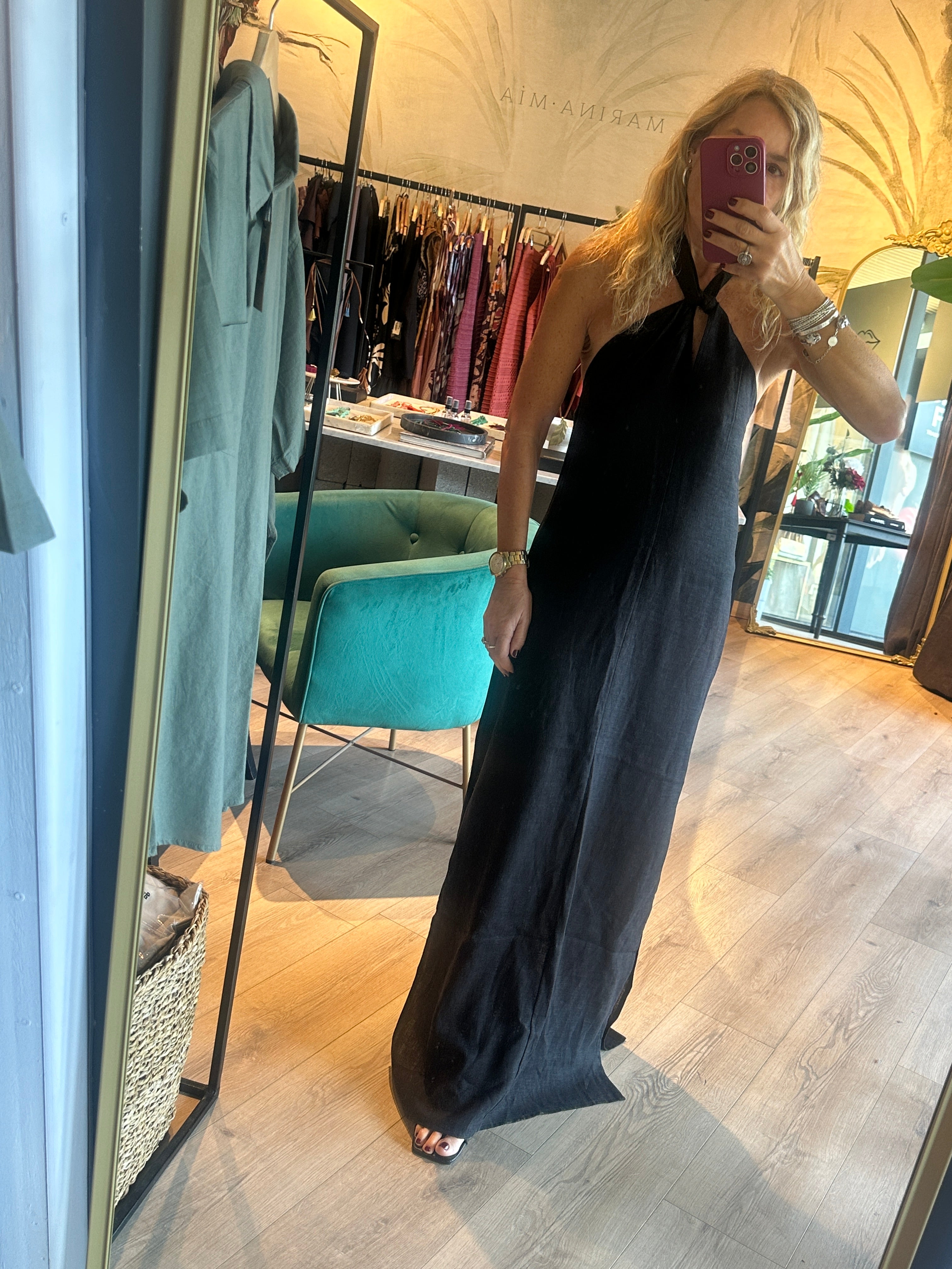 Vestido Luna Lino Halter Tajos Denise Yates - Vista 5