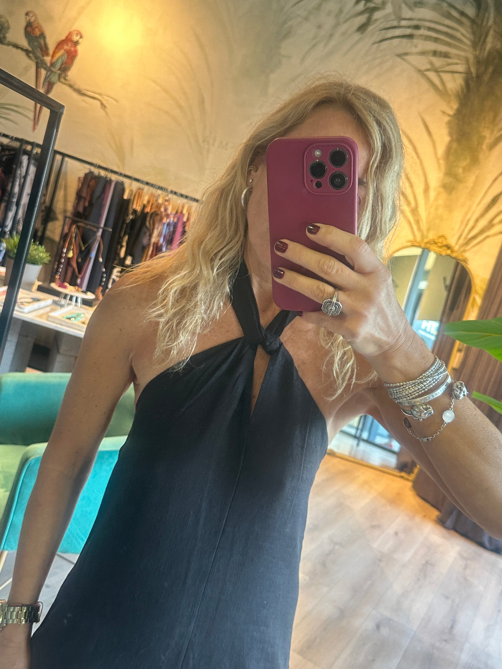 Vestido Luna Lino Halter Tajos Denise Yates - Vista 6
